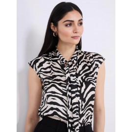 Animal Print Satin Bow Blouse