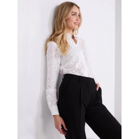Eyelet Button-Front Blouse
