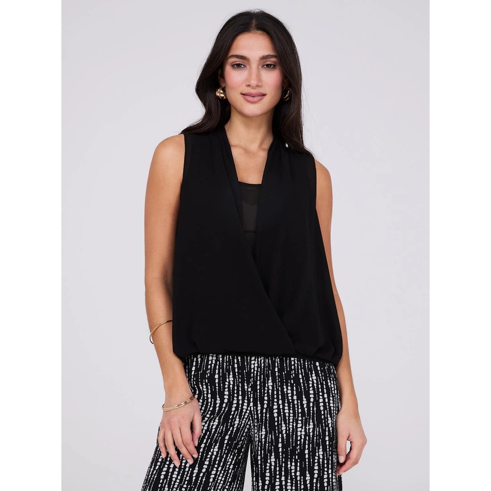 Sleeveless Chiffon Blouse with Blouson Wrap