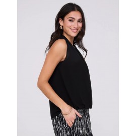 Sleeveless Chiffon Blouse with Blouson Wrap