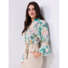Floral Print Button-Front Chiffon Blouse