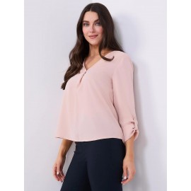V-Neck Long Sleeve Popover Blouse
