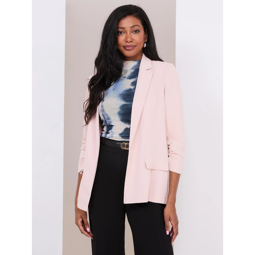 3/4 Pleated Sleeve Open Blazer
