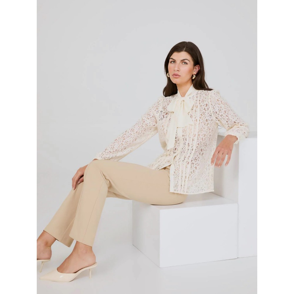 Lace Button-Front Bow Blouse
