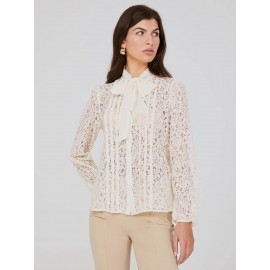 Lace Button-Front Bow Blouse