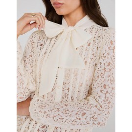 Lace Button-Front Bow Blouse