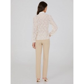 Lace Button-Front Bow Blouse
