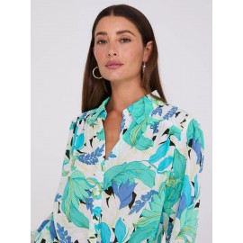 Printed Button-Front Blouse With Tie Front
