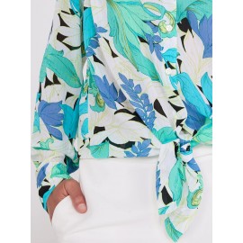 Printed Button-Front Blouse With Tie Front