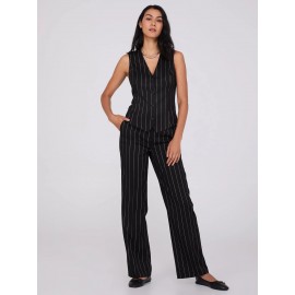 Pinstripe High-Waisted Wide-Leg Pants