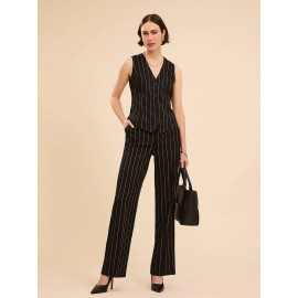 Pinstripe High-Waisted Wide-Leg Pants
