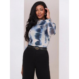 Printed Mesh Mock Neck Top