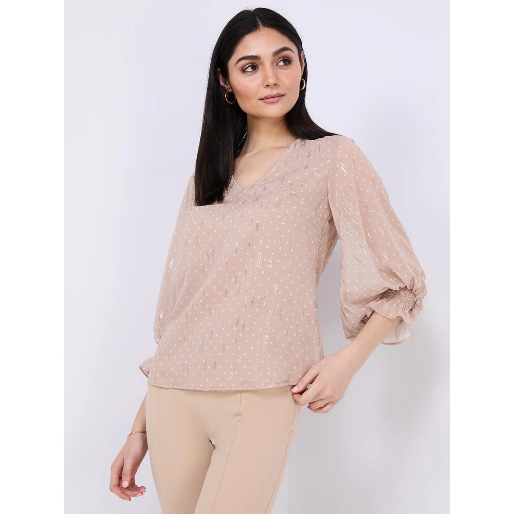 Dot Print Chiffon Popover Blouse