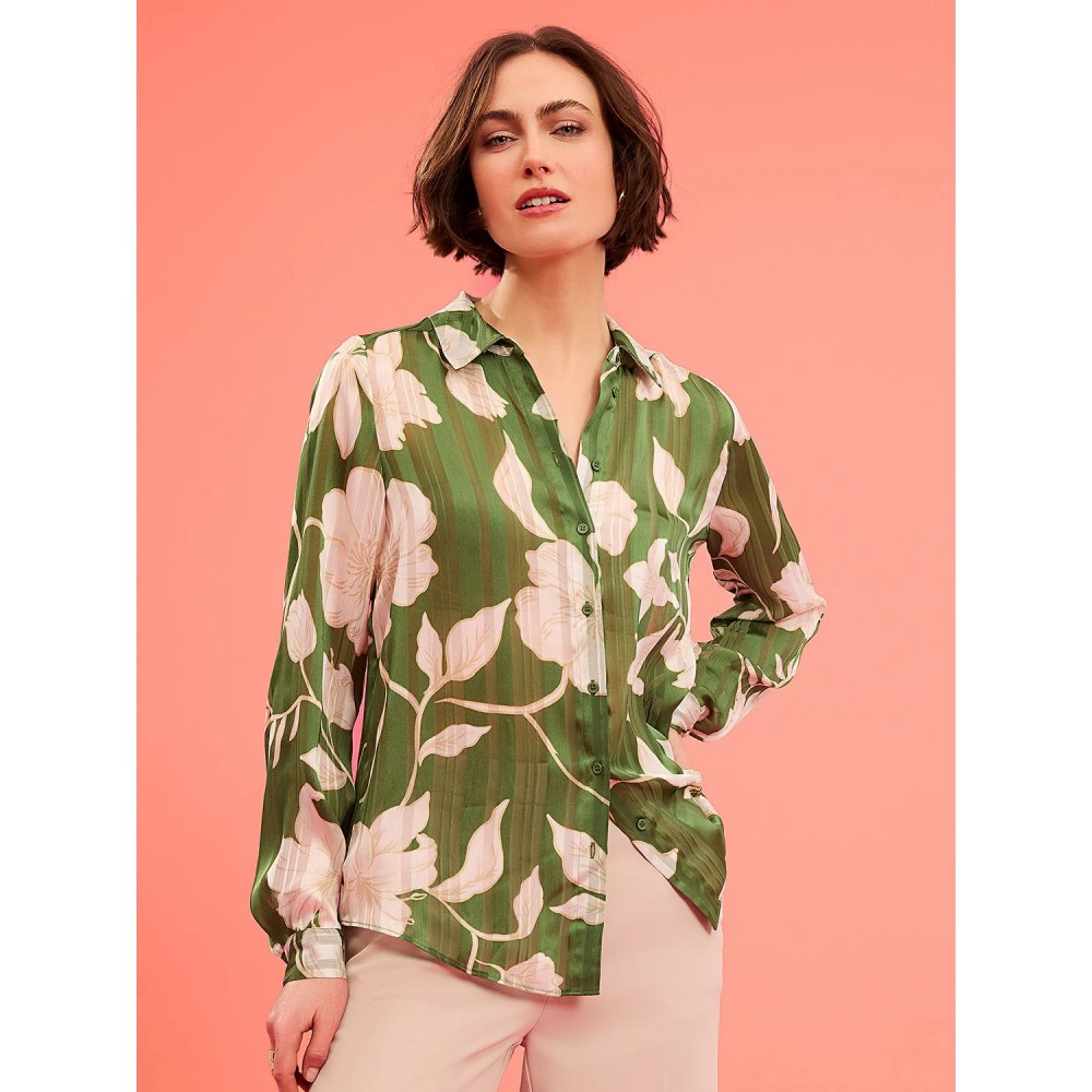 Printed Shadow Stripe Button-Front Blouse