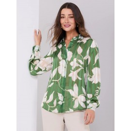 Printed Shadow Stripe Button-Front Blouse