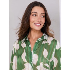 Printed Shadow Stripe Button-Front Blouse