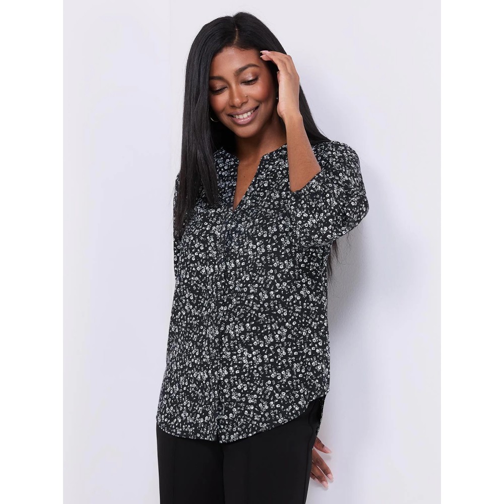 Floral Print Chiffon Split Neck Blouse