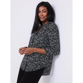 Floral Print Chiffon Split Neck Blouse