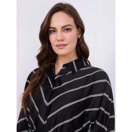 Striped Satin Button-Front Midi Dress