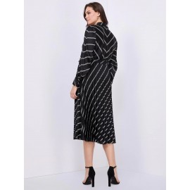 Striped Satin Button-Front Midi Dress
