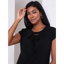 Pleated Short Sleeve Top With Metal Bar Detail