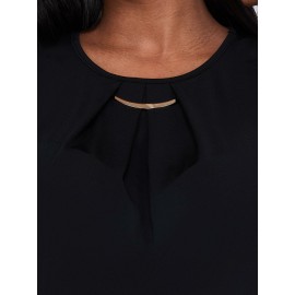 Pleated Short Sleeve Top With Metal Bar Detail