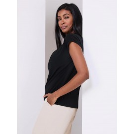 Pleated Short Sleeve Top With Metal Bar Detail