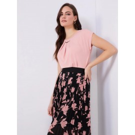 Pleated Short Sleeve Top With Metal Bar Detail
