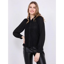 Chiffon Lace Button-Front Blouse