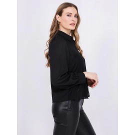 Chiffon Lace Button-Front Blouse