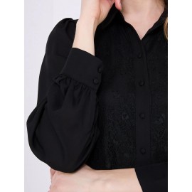 Chiffon Lace Button-Front Blouse
