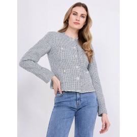 4-Pocket Button-Front Boucle Blazer