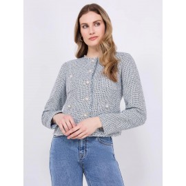4-Pocket Button-Front Boucle Blazer