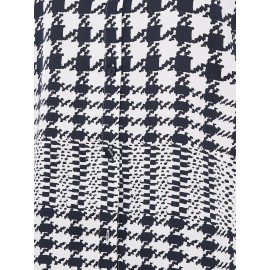 Houndstooth Satin Split Neck Button-Front Blouse