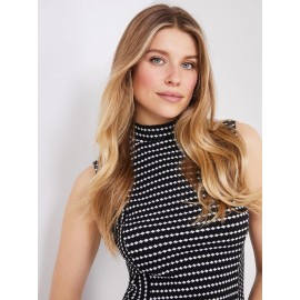 Printed Textured Sleeveless Mock Neck Top