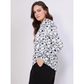 Textured Floral Print Button-Front Blouse