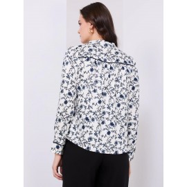 Textured Floral Print Button-Front Blouse