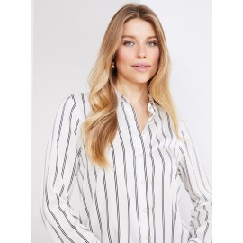 Double Pinstripe Satin Button-Front Blouse
