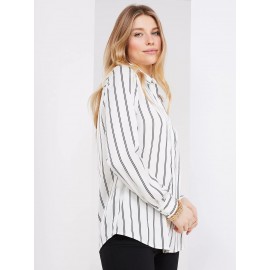 Double Pinstripe Satin Button-Front Blouse