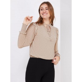 Velvet Dot Mesh Top With Ruffle Details