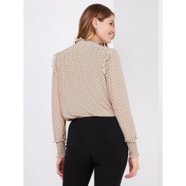 Velvet Dot Mesh Top With Ruffle Details