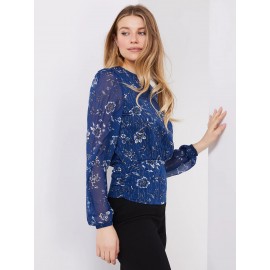 Floral Print Metallic Chiffon Top