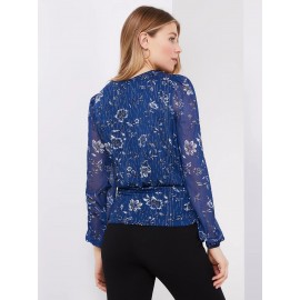 Floral Print Metallic Chiffon Top