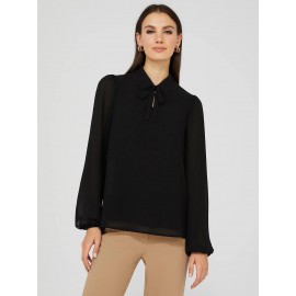 Chiffon Popover Blouse With Pearl Trim Collar