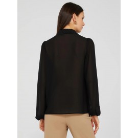 Chiffon Popover Blouse With Pearl Trim Collar