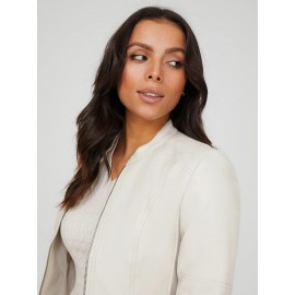 Collarless Faux Leather Jacket