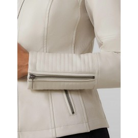 Collarless Faux Leather Jacket