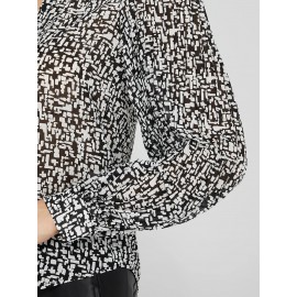 Printed Button-Front Blouse With Pleated Sleeves