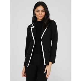 One-Button Contrast Trim Blazer