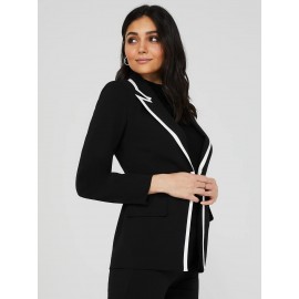 One-Button Contrast Trim Blazer